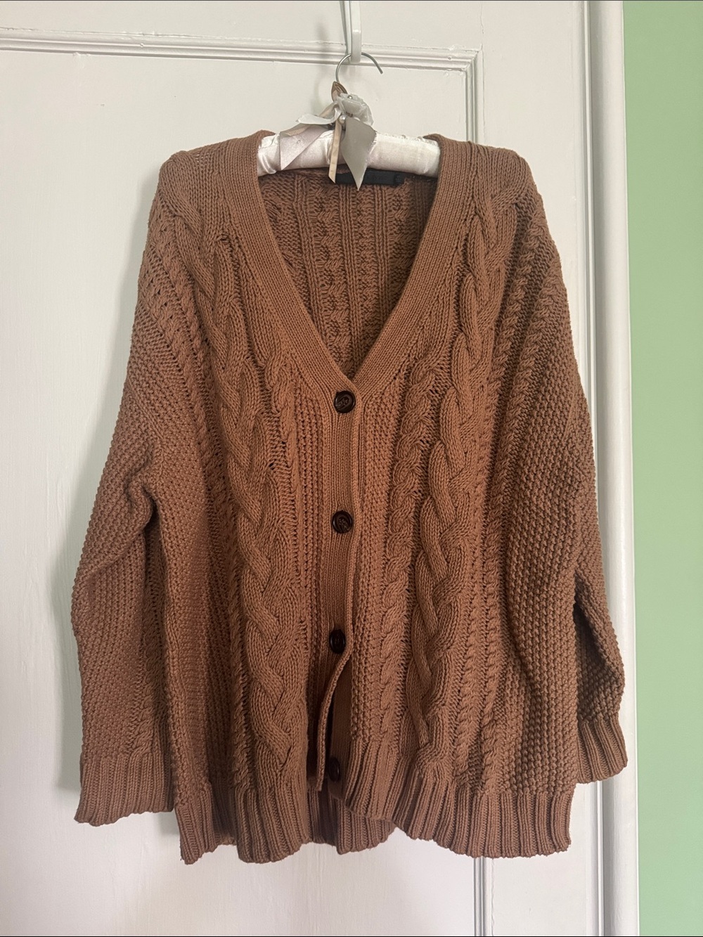 Jenni Kayne Cable Knit Cotton Button Cardigan in Brown